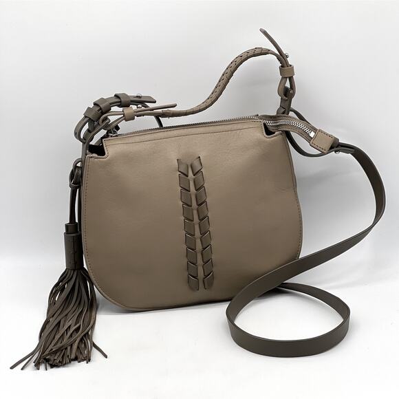 ALLSAINTS Kepi Crossbody Bag Womens Taupe Leather Braided Strap